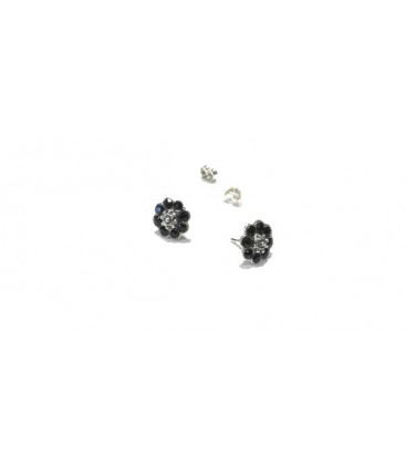 PENDIENTES PLATA CHARRO PIEDRA NEGRA TAMAÑO BOTON 11MM, CIERRE PRESION - F56N