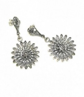 PENDIENTES CHARROS PLATA, TAMAÑO FLOR 25MM ANCHO X 50MM DE LARGO, CIERRE PRESION - FIA/27