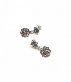 PENDIENTES CHARROS PIEDRA ROSA LARGO 20MM, FLOR 11MM, CIERRE PRESION - F94-56R