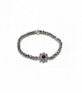 PULSERA  BOTON PLATA 12 MM ELASTICA ,PIEDRA  FUCSIA - S1365G/F