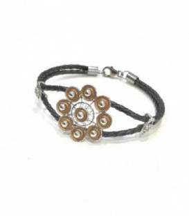 PULSERA CHARRA PLATA Y CUERO BOTON 27MM - S1402C