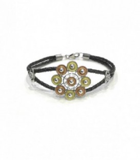 PULSERA CHARRA PLATA Y CUERO BOTON 27MM - S1402MULTI