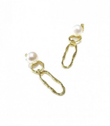 PENDIENTES PLATA DORADA CON PERLA LARGO 60MM - PL-6704