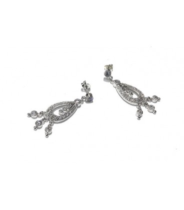 PENDIENTES PLATA CON PIEDRA CIRCONITA, MIDEN LARGO 40MM X 17MM DE ANCHO, CIERRE PRESION - PENLARGOS