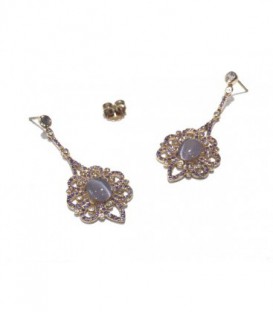 PENDIENTES PLATA ROSA Y PIEDRAS COLOR LILA, LARGO 55MM, CIERRE PRESION - 12592-A-A