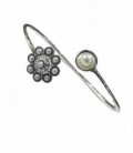 PULSERA PLATA RIGIDA AJUSTABLE CHARRA BOTON 12MM CON PERLAS - S1550