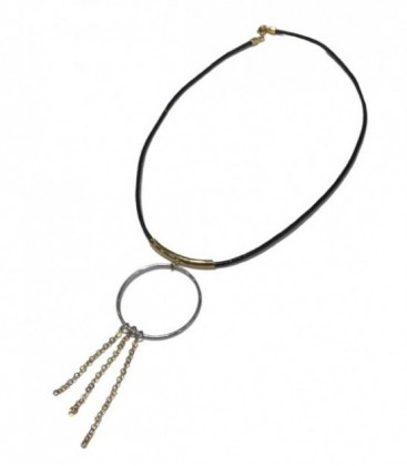 COLGANTE PLATA CON CUERO  LARGO 40 CM - VAR