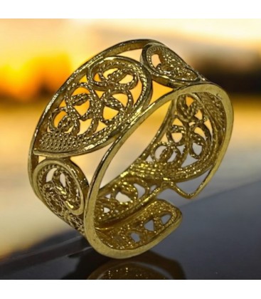 SORTIJA PLATA CHAPADA EN ORO ABIERTA PARA TODOS LOS DEDOS, ANCHO 9MM,HECHA A MANO - AN16D