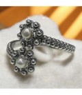 Sortija charra charra abierta atras para todos los dedos, 2 botones de 8mm y perlas - S1568