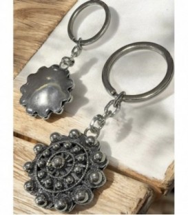 LLAVERO PLATA BOTON CHARRO TAMAÑO 32 MM, FORRADO EN PLATA POR DETRAS, SE PUEDE GRABAR GRATIS - LL-T311FORR