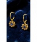 PENDIENTES CHARROS PLATA CHAPADA, BOTON DOBLE TAMAÑO 9MM, PIEDRA AZUL, ARO 12MM, LARGO 22MM,CIERRE PRESION - S1533-CHA