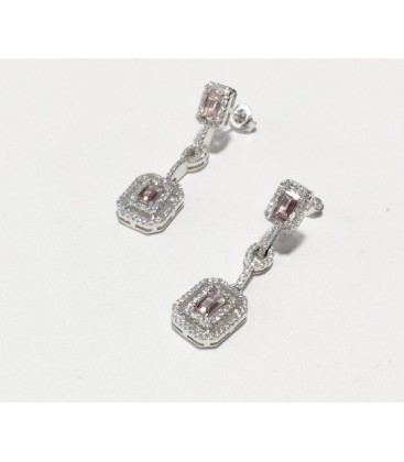 PENDIENTES PLATA, CENTRO ROSA, LARGO 3,5CM - PL5949